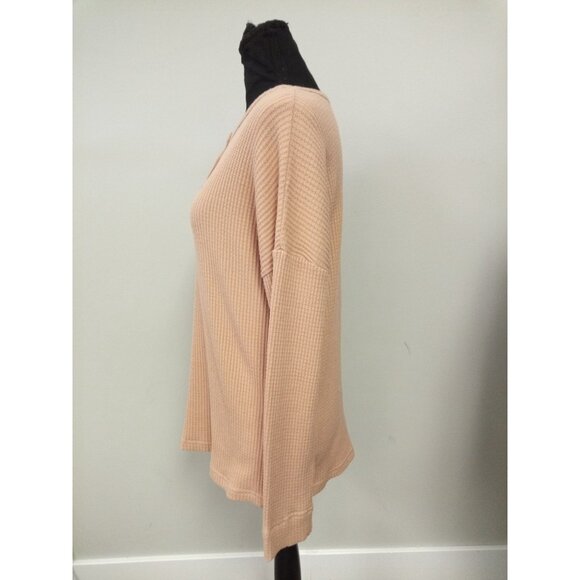 Women's Peach Scoop Neck Sweater Size Large Thermal Waffle Knit Look - Picture 2 of 5